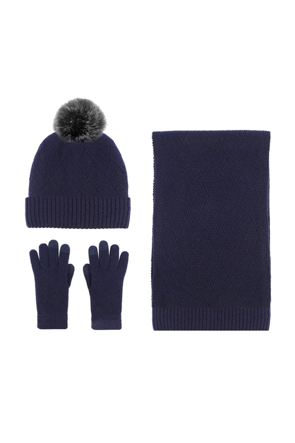 Solid Wool Warm Hat Scarf Gloves Three Piece Cold Proof Wool Ball Knitting Suit up to 90% off Mens Gifts