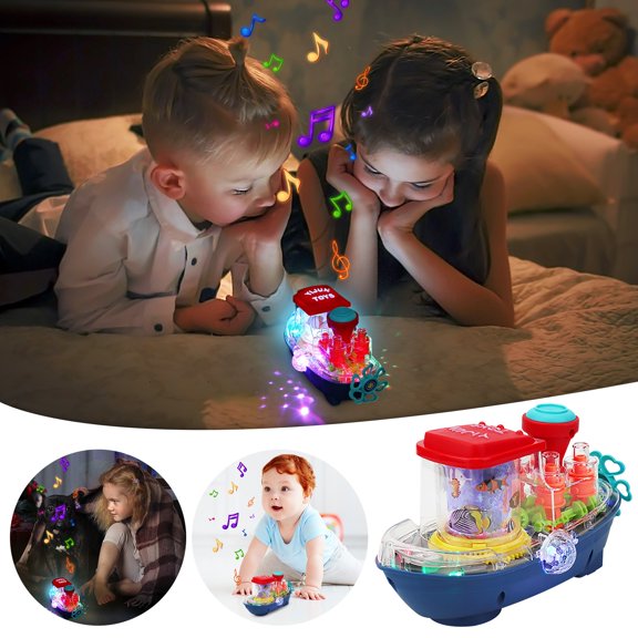Limited Time Deal karymi Transparent Toy Car for Toddlers Transparent Ship Mechanical Battery Operated Car Toy with Visible Colored Moving Gears LED Gift Ideas up to 90% off Winter Savings