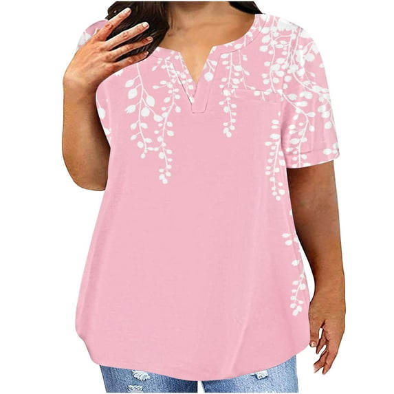 Limited Time Deal kttectoa Trendy Casual Plus Size Tunic Curved Hem Blouses T Shirts for Women Floral Graphic Tunic Tops Short Sleeve Crewneck Blouse for Women Savings Casual Daily Wear