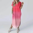 thumbnail image 1 of Limited Time Deal kttectoa V-Neck Short Sleeve Dress for Ladies Slit Side Curved Hem Loose Long Dress Gradient Graphic Dresses Summer Dress Loose Fit Dress for Cocktail Party, 1 of 5