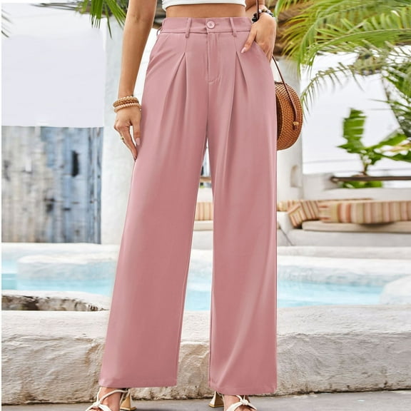 Limited Time Deal kttectoa Women's Pants Solid Color High Waisted Work Pants for Women Wide Leg Suit Pants Loose Fit Business Casual Long Trousers Pants Office Pants Pants for Women