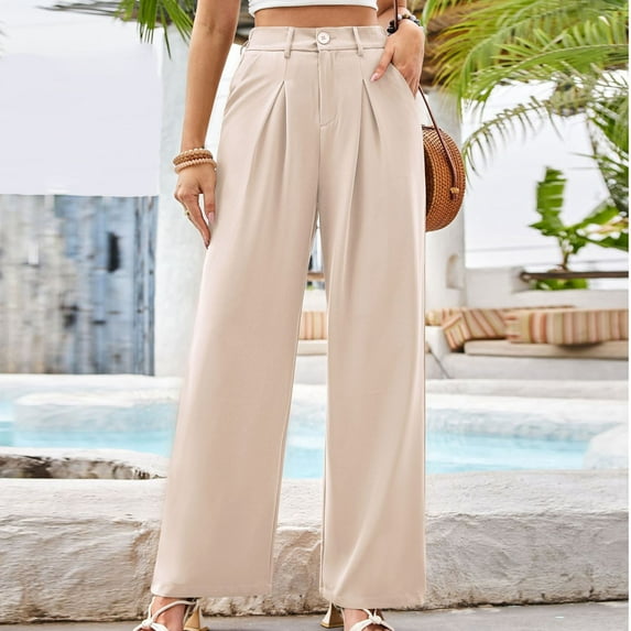 Limited Time Deal kttectoa Women's Pants Solid Color High Waisted Work Pants for Women Wide Leg Suit Pants Loose Fit Business Casual Long Trousers Pants Office Pants Womens Pants Plus Size