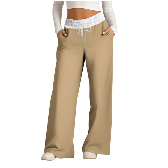 Limited Time Deal kttectoa Women's Pants Solid Color Straight Leg Pants Dressy Elastic Waist Drawstring Casual Pants with Pockets Comfy Loose Sweatpants Yoga Pants Womens Pants Plus Size