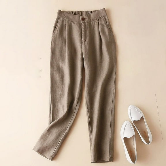 Limited Time Deal kttectoa Women's Pants Solid Color Straight Leg Pants Elastic Waist Snap Cargo Trousers Summer and Spring Work to Lounge Pants with Pockets Women Lounge Pants