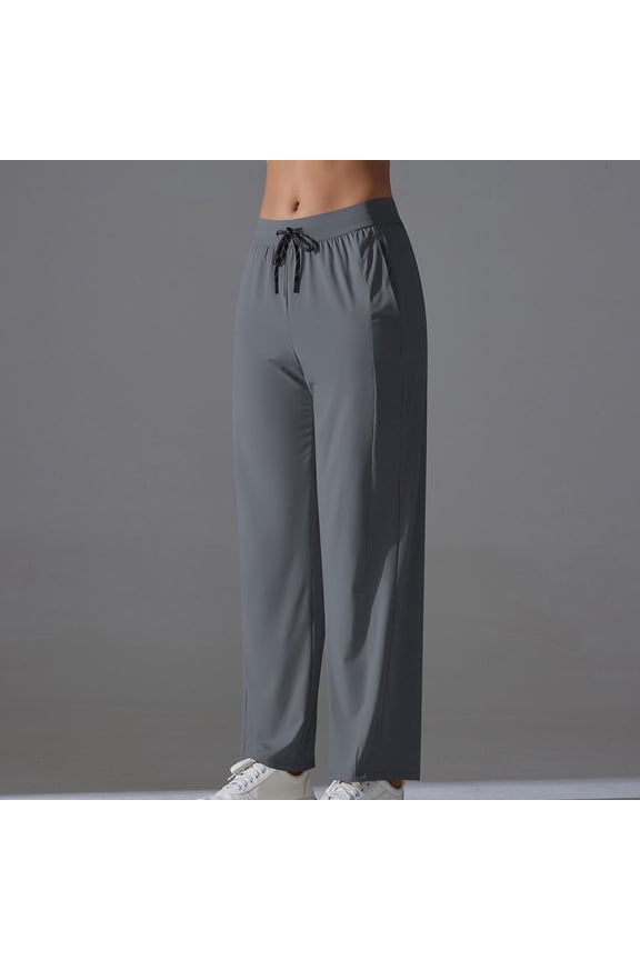 Limited Time Deal kttectoa Women's Pants Solid Color Stretch Straight Leg Yoga Pants with Pockets Elastic Waist Drawstring Summer and Spring Light Casual Pants Sweatpants Women Lounge Pants