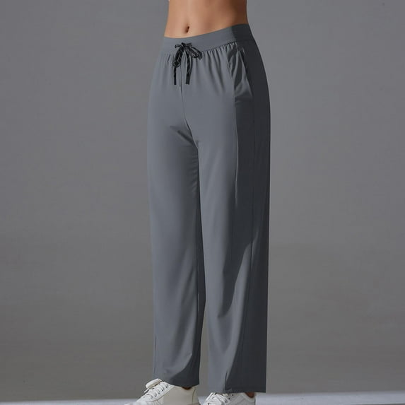Limited Time Deal kttectoa Women's Pants Solid Color Stretch Straight Leg Yoga Pants with Pockets Elastic Waist Drawstring Summer and Spring Light Casual Pants Sweatpants Women Lounge Pants