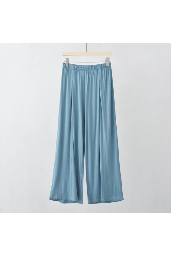 Limited Time Deal kttectoa Women's Pants Summer Solid Color Soft Breathable Lightweight Wide Leg Pants Elastic Waist Work Casual Pants Flowy Beach Pants Resort Wear Womens Workwear Pants