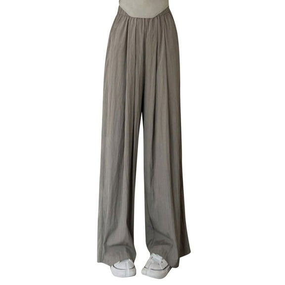 Limited Time Deal kttectoa Women's Pants Women Plus Size Wide Leg Pants Solid Color Elastic Waist Casual Pants Yoga Pants Summer Comfy Lightweight Loose Pants Womens Pants Plus Size