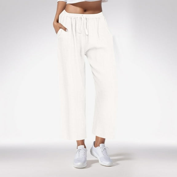 Limited Time Deal kttectoa Women's Pants Women Plus Size Wide Leg Pants Solid Color Elastic Waist Ankle Trousers with Pockets Lightweight Casual Pants Loose Trousers Women Pants