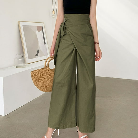 Limited Time Deal kttectoa Women's Pants Womens Wide Leg Pants with Pockets Lightweight High Waisted Adjustable Tie Knot Loose Trousers Summer Work Lounge Pants Womens Pants Plus Size