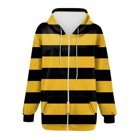 Limited Time Deal kttectoa Womens Tops Long Sleeve Hooded Hoodie Sweatshirts Stripe Graphic Hoodies Zip Up Hoodies Womens Fall Jacket with Pocket Women Sweatshirt Fall Sweatshirts for Women