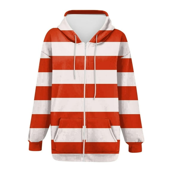 Limited Time Deal kttectoa Womens Tops Long Sleeve Hooded Hoodie Sweatshirts Stripe Graphic Hoodies Zip Up Hoodies Womens Fall Jacket with Pocket Women Sweatshirt Womens Fall Fashion 2024