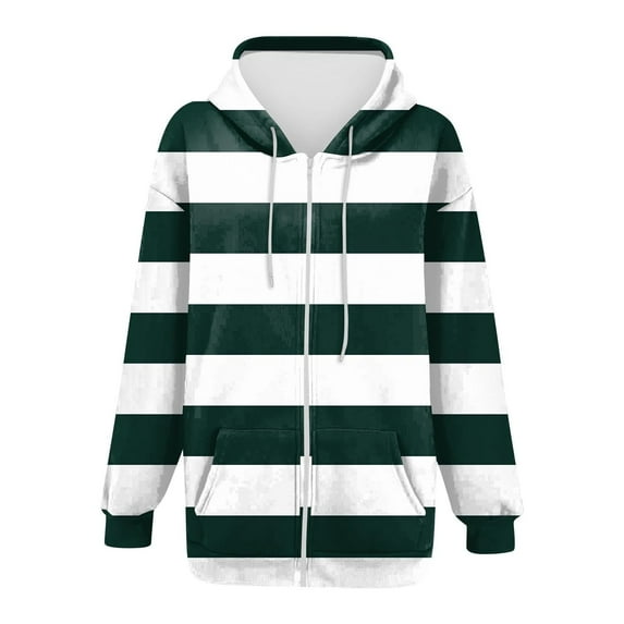 Limited Time Deal kttectoa Womens Tops Long Sleeve Hooded Hoodie Sweatshirts Stripe Graphic Hoodies Zip Up Hoodies Womens Fall Jacket with Pocket Women Sweatshirt Womens Fall Fashion 2024