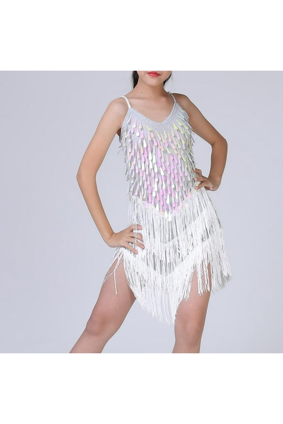 Latin Dance Dress Tassel Salsa Dancewear Sequin Fringe Dress Modern Ballroom Cha Cha Dancer Outfits for Girls