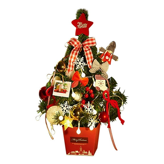 Skinny Christmas Tree - Mini Small Little Tabletop Prelit Christmas Tree 11.8 Inch Decorated with Ornaments 35 Multi-Colored Lights Artificial Green Tree