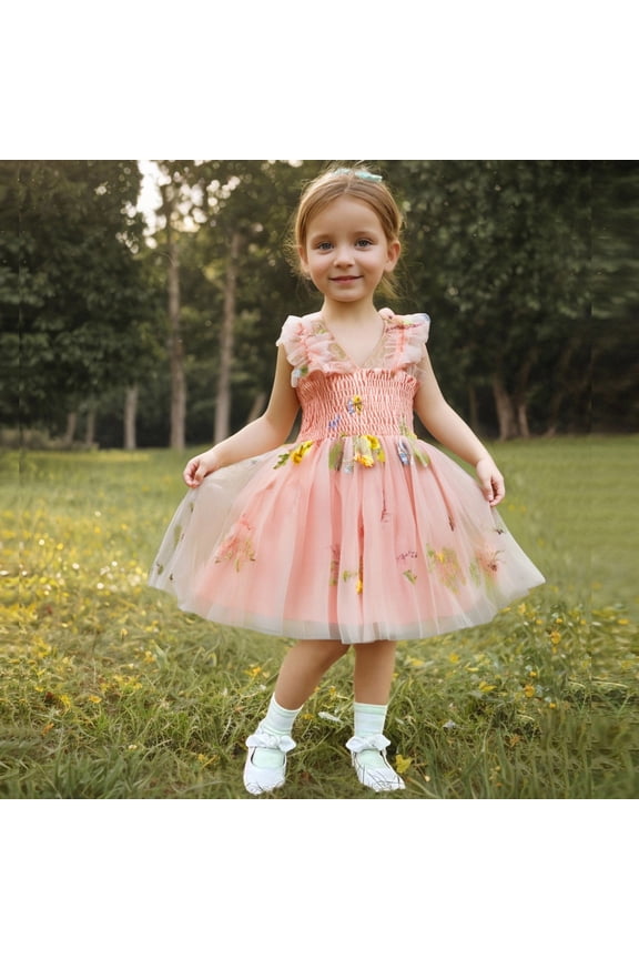 Kids Girls Birthday Princess Dress Ruffle Sleeve Boho Cake Smash Photo Shoot Outfit 3-10T