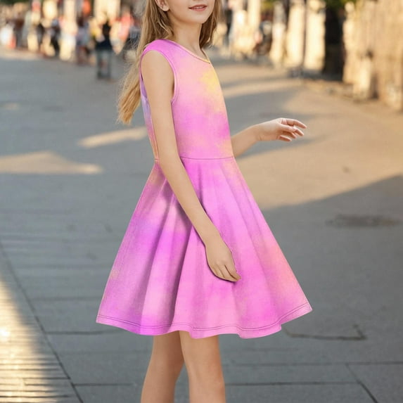 Spring Dresses for Girls Cute Gradient Tween Dresses Casual Sleeveless Crewneck Girls Dress Size 3-14