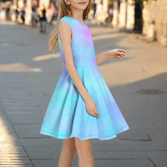 Spring Dresses for Girls Cute Gradient Tween Dresses Casual Sleeveless Crewneck Girls Dress Size 3-14
