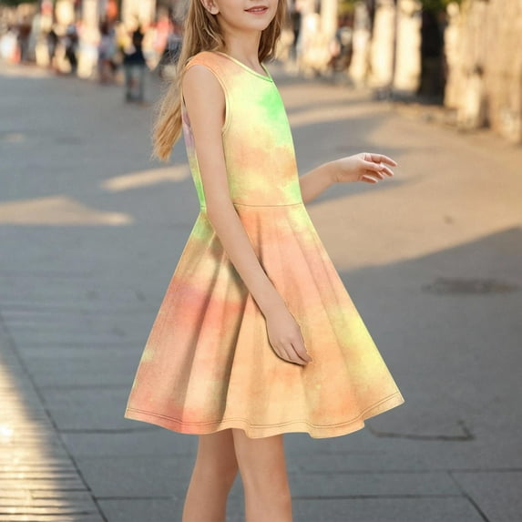 Spring Dresses for Girls Cute Gradient Tween Dresses Casual Sleeveless Crewneck Girls Dress Size 3-14