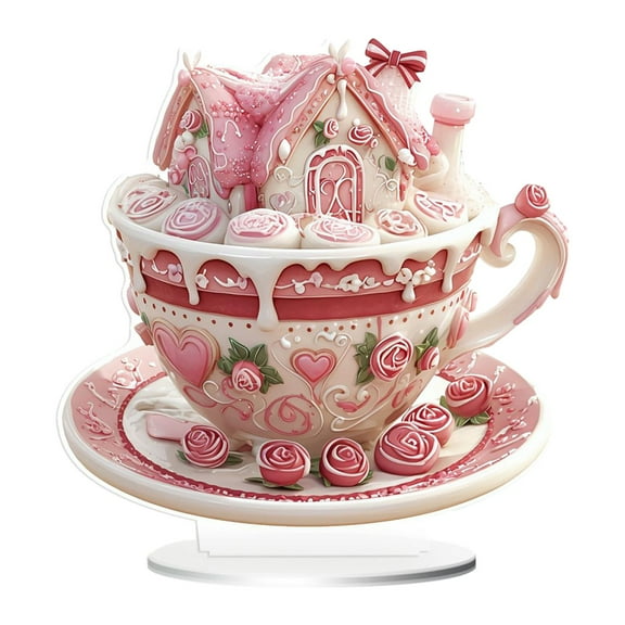 Limited Time Offer Dienrx Acrylic Cake Topper Cup, Heart Cup Acrylic Valentine's Day Desktop Ornament & Cake Decoration for Celebrations