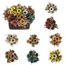 Limited Time Offer! Lssam Burnt Orange Artificial Sunflowers Bouquet, Faux Silk Fall Flowers for Cemetery Grave Decorations, Thanksgiving Home Indoor Autumn Grave Flowers Arrangements