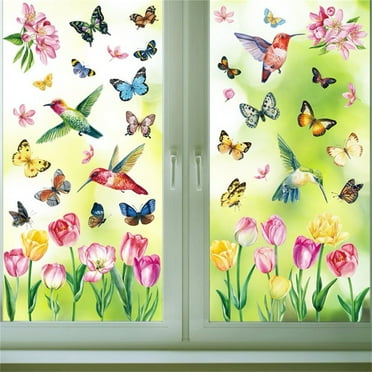 Limited Time Offer! Lssam Spring Summer Window Clings Kit - 10 Removable Floral Butterfly Hummingbird Decals for Glass Windows, Vibrant Seasonal Home Decor Stickers Easy Peel & Reuse