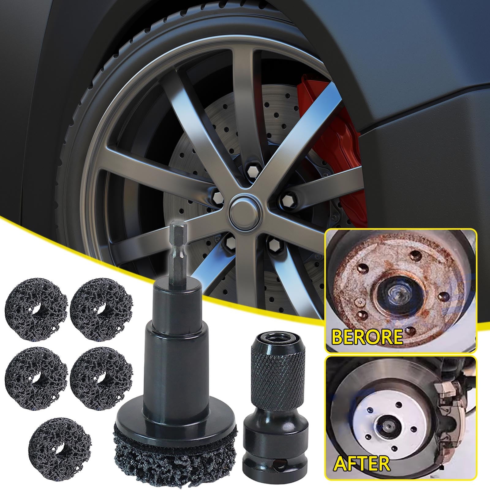 Limited Time Only! Rust Removal Tool Kit, Hub Cleaning and Brake Hub Resurfacing, Automotive Wheel Cleaner, Polishing Maintenance Kit for Car Care, Portable Rust Remover