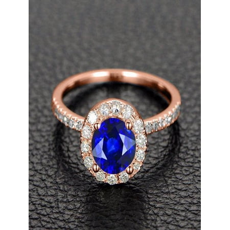 Limited Time Sale: 1.25 Carat Blue Sapphire and Diamond Engagement Ring in 10k Rose Gold for Women on Sale