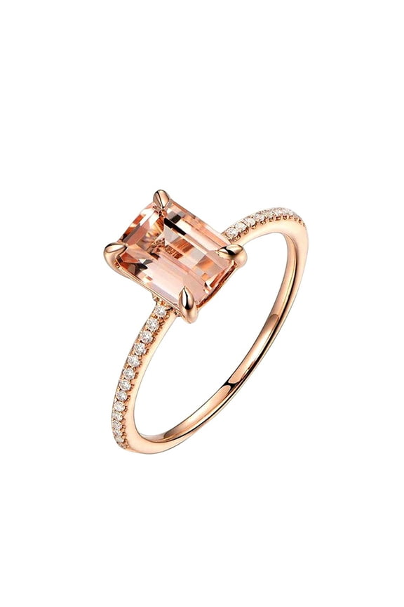 Limited Time Sale 1.25 Carat Emerald Cut Real Morganite And Diamond Moissanite Engagement Ring Sterling Silver With 18K Gold Plating