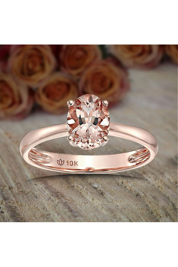 Limited Time Sale 1.25 Carat Morganite (8x6mm Oval cut Morganite) Solitaire Engagement Ring with 18k Gold Plating