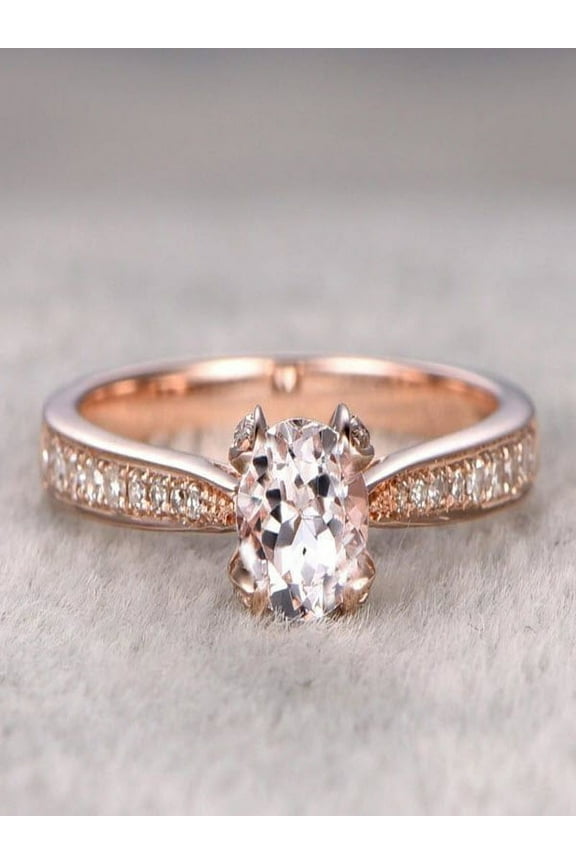 Limited Time Sale: 1.25 Carat Peach Pink Morganite And Diamond Moissanite Engagement Ring In 10K Rose Gold, Promise Ring, Anniversary Ring