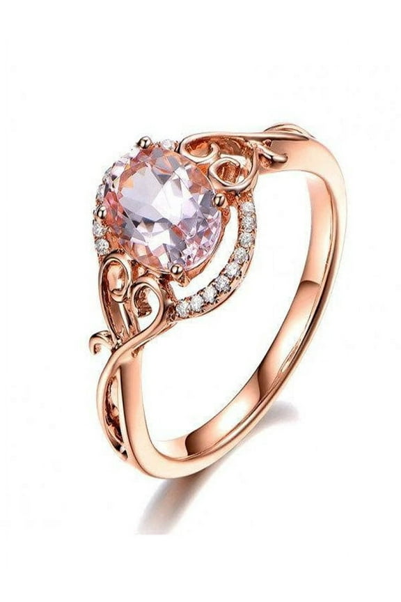 Limited Time Sale: 1.25 Carat Peach Pink Morganite (Oval Shaped Morganite) and Diamond Engagement Ring in 10k Rose Gold Jewelry