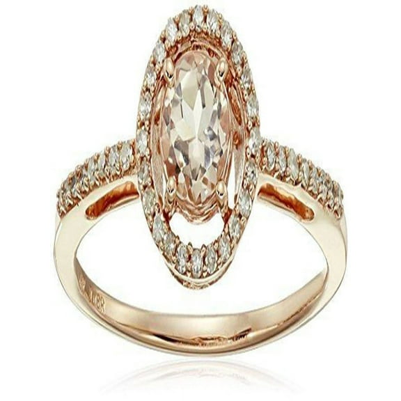 Limited Time Sale: 1.25 Carat Peach Pink Morganite (Round cut Morganite) and Diamond Engagement Ring in 10k Rose Gold