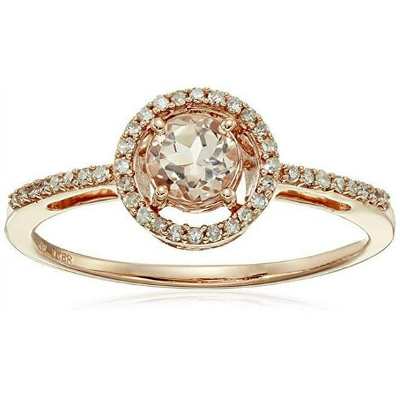 Limited Time Sale: 1.25 Carat Peach Pink Morganite (Round cut Morganite) and Diamond Engagement Ring in 10k Rose Gold