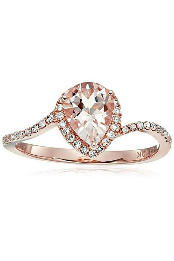 Limited Time Sale: 1.25 Carat Peach Pink Morganite (pear cut Morganite) and Diamond Engagement Ring in 10k Rose Gold
