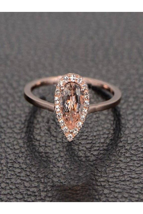 Limited Time Sale: 1.25 Carat Peach Pink Morganite (pear cut Morganite) and Diamond Engagement Ring in 10k Rose Gold