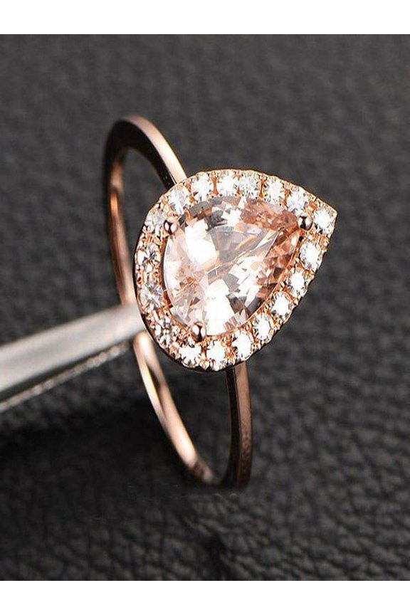 Limited Time Sale: 1.25 Carat Peach Pink Morganite (pear cut Morganite) and Diamond Engagement Ring in 10k Rose Gold