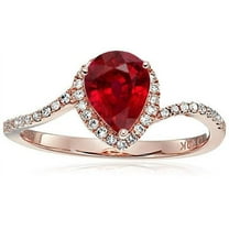 Limited Time Sale:1.25 Carat Red Pear cut Ruby and Halo Diamond Engagement Ring in 10k Rose Gold for Women on Sale