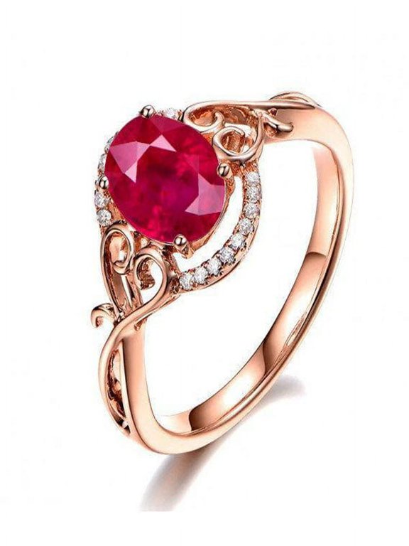 Limited Time Sale: 1.25 Carat Red Ruby And Moissanite Diamond Engagement Ring In 10K Rose Gold For Women On Sale