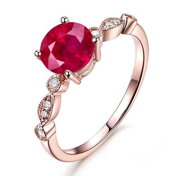 Limited Time Sale: 1.25 Carat Red Ruby and Diamond Engagement Ring in 10k Rose Gold for Women on Sale