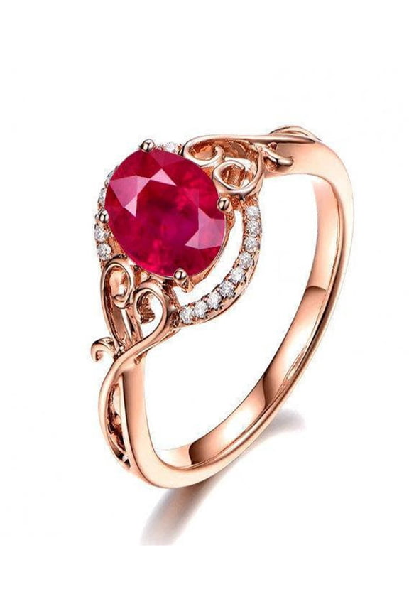 Limited Time Sale: 1.25 Carat Red Ruby and Diamond Engagement Ring in 10k Rose Gold for Women on Sale