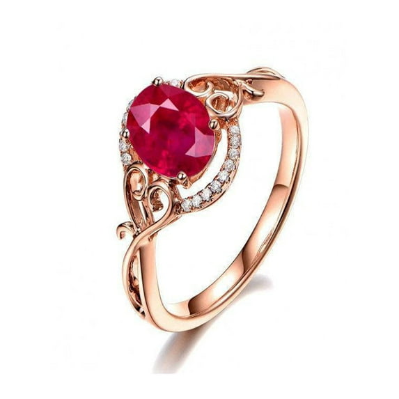 Limited Time Sale: 1.25 Carat Red Ruby and Diamond Engagement Ring in 10k Rose Gold for Women on Sale