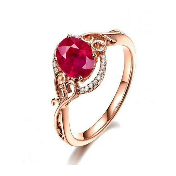 Limited Time Sale: 1.25 Carat Red Ruby and Diamond Engagement Ring in 10k Rose Gold for Women on Sale