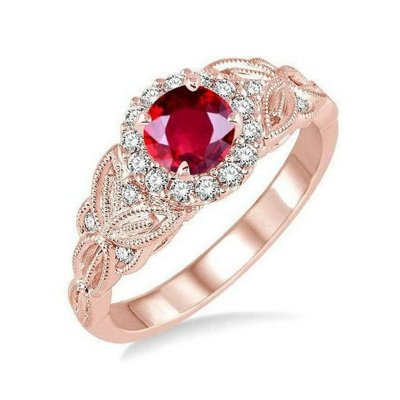 Limited Time Sale: 1.25 Carat Red Ruby and Diamond Engagement Ring in 10k Rose Gold for Women on Sale