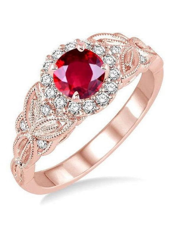Limited Time Sale: 1.25 Carat Red Ruby and Diamond Engagement Ring in 10k Rose Gold for Women on Sale