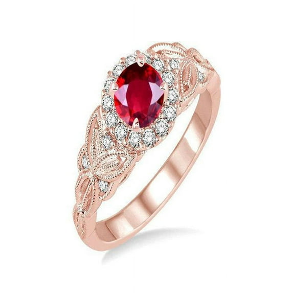 Limited Time Sale: 1.25 Carat Red Ruby and Diamond Engagement Ring in 10k Rose Gold for Women on Sale