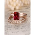thumbnail image 1 of Limited Time Sale: 1.25 Carat Red Ruby (princess cut Ruby) and Diamond Engagement Bridal Wedding Ring Set in 10k Rose Gold, 1 of 2