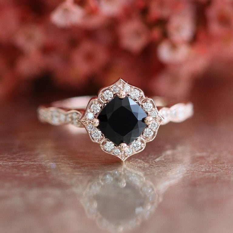 Limited Time Sale carat Black Diamond Halo Engagement Ring