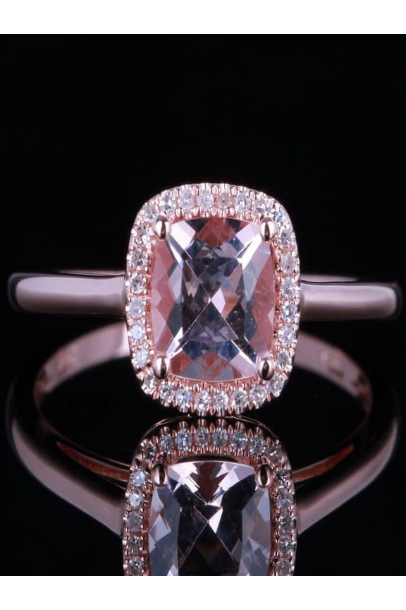 Limited Time Sale 1.25 carat Morganite and Diamond Engagement Ring in 10k Rose Gold for Women