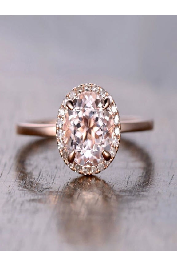 Limited Time Sale 1.25 carat Morganite and Diamond Halo Engagement Ring in 10k Rose Gold for Women